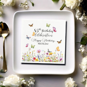 Butterflies and Wildflowers Elegant 85th Birthday Napkin