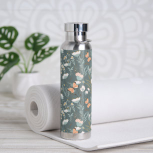 Butterflies and Wildflowers On Sage Water Bottle