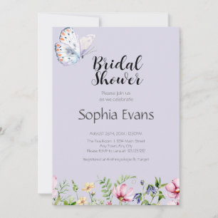 Butterflies and Wildflowers Purple Bridal Shower Invitation