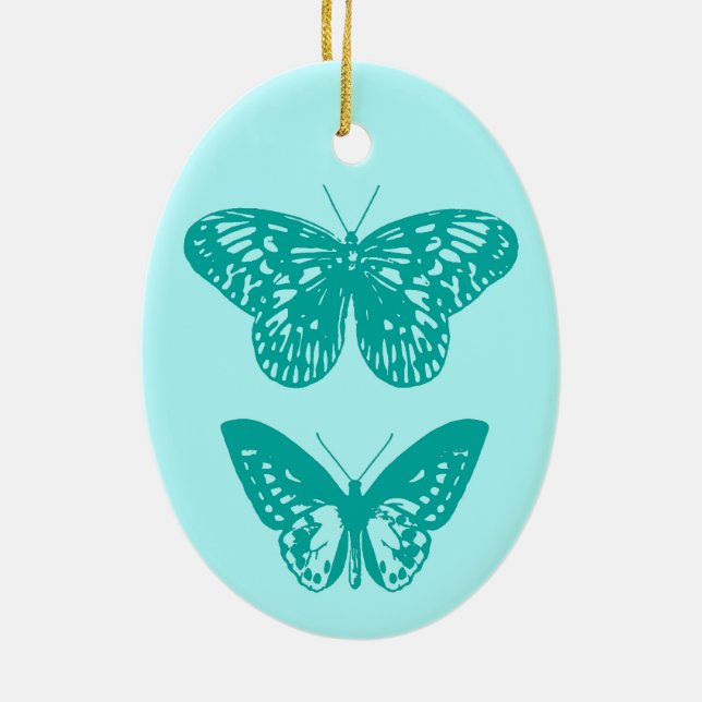 Butterflies Aqua and Turquoise Ceramic Tree Decoration (Back)
