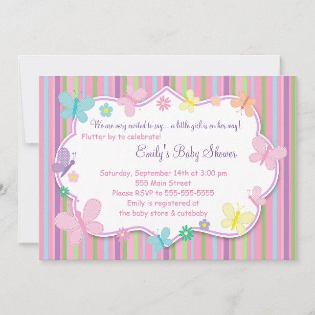 Butterflies Baby Girl Shower Invitation (Front)