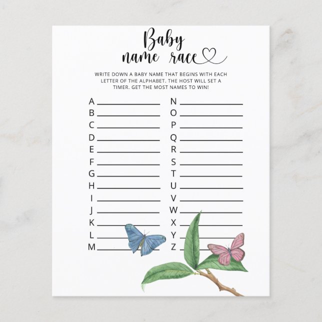 Butterflies - Baby name race game (Front)