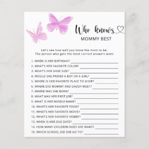Butterflies baby shower, Who knows mummy best