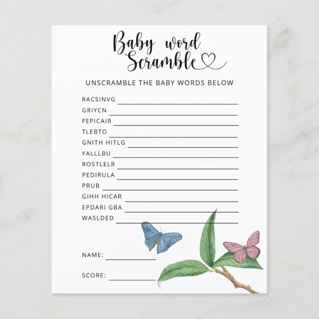 Butterflies - Baby Word Scramble Game (Front)