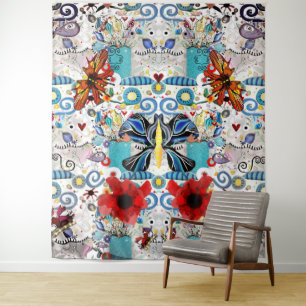 butterflies birds swirls still life flowers insect tapestry