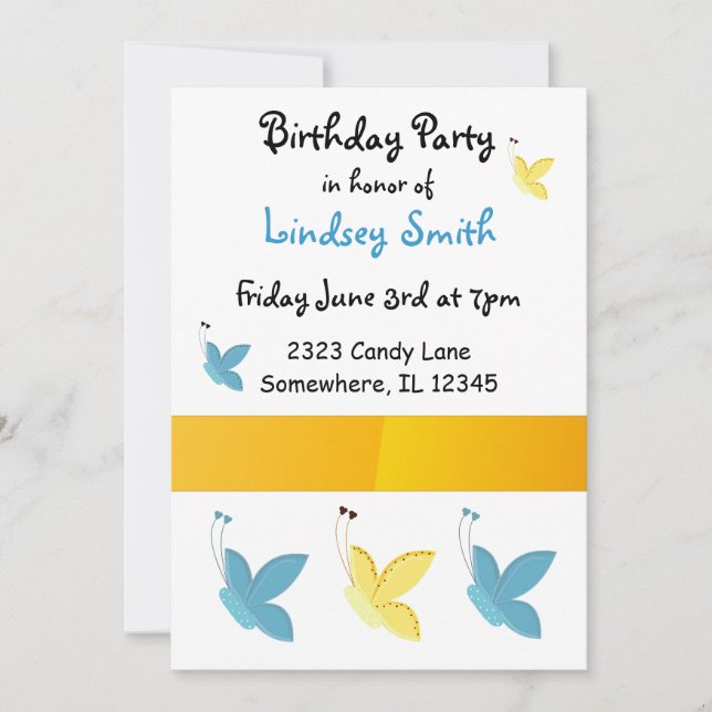 Butterflies Birthday Invitation (Front)