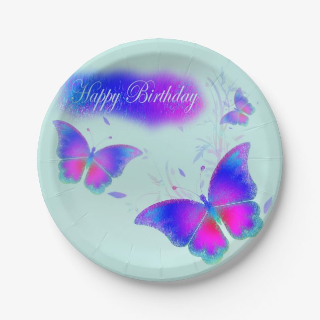 Butterflies Birthday Paper Plate (Front)