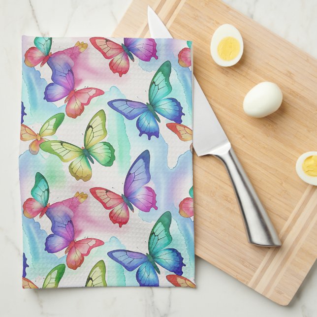 Butterflies Birthday Party Shower Watercolor Tea Towel (Quarter Fold)