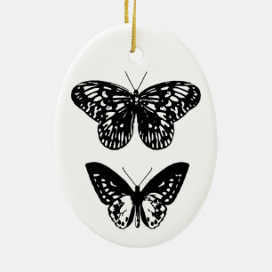 Butterflies Black and White Ceramic Tree Decoration