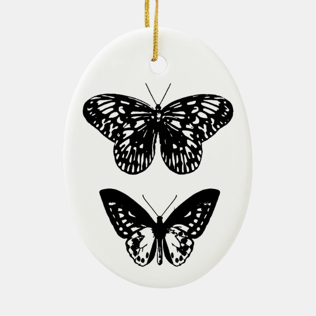 Butterflies Black and White Ceramic Tree Decoration (Back)