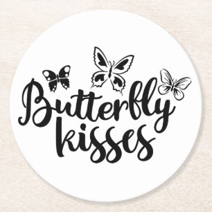 Butterflies Black White Wedding Butterfly Kisses Round Paper Coaster