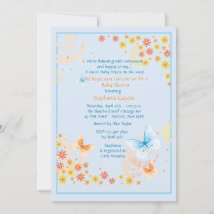 Butterflies Blue Baby Shower Invitation