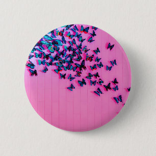 Butterflies Blue Pink Beautiful 6 Cm Round Badge