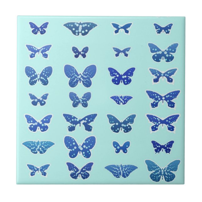 Butterflies, blue, turquoise background tile (Front)