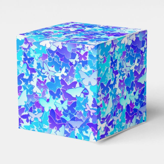 Butterflies, blue, turquoise, lavender favour box (Front Side)