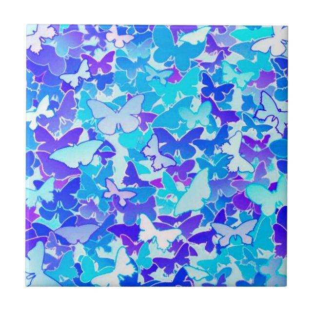 Butterflies, blue, turquoise, lavender tile (Front)