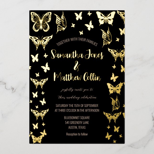 Butterflies Boho Black Gold Foil Wedding (Front)