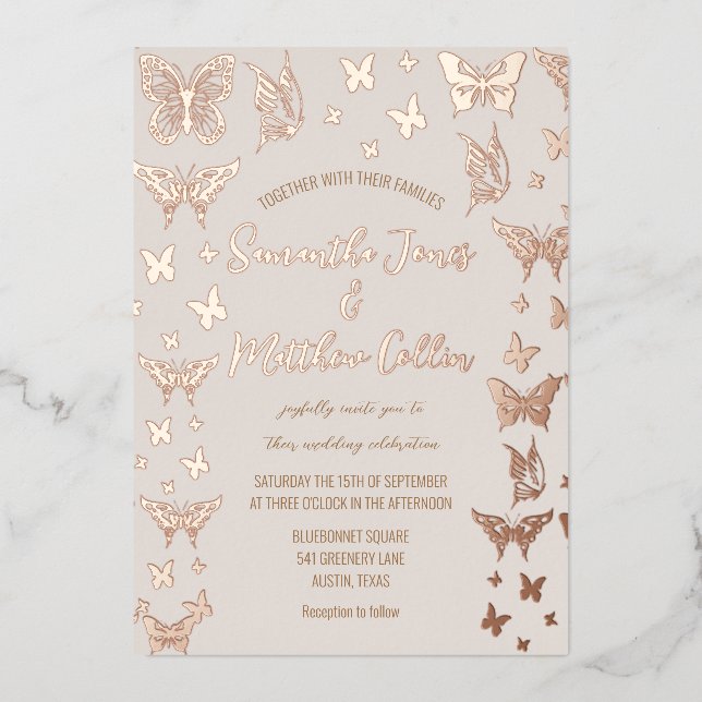 Butterflies Boho Blush Rose Gold Foil Wedding (Front)