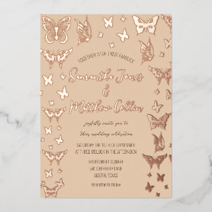 Butterflies Boho Peach Rose Gold Foil Wedding