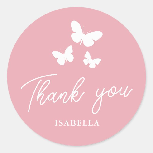 Butterflies Bridal Shower Pink Thank You  Classic Round Sticker (Front)
