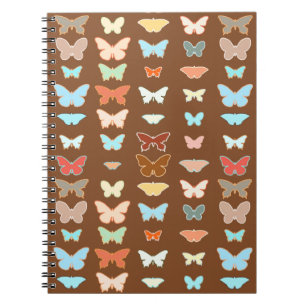 Butterflies, brown, turquoise and coral spiral notebook