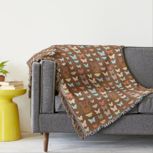 Butterflies, brown, turquoise and coral throw blanket