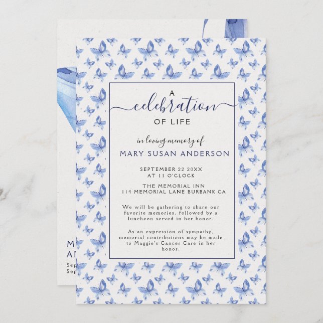 Butterflies Celebration of Life Memorial Invitation (Front/Back)