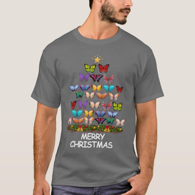 Butterflies Christmasree Merry Christmas boy T-Shirt (Front)