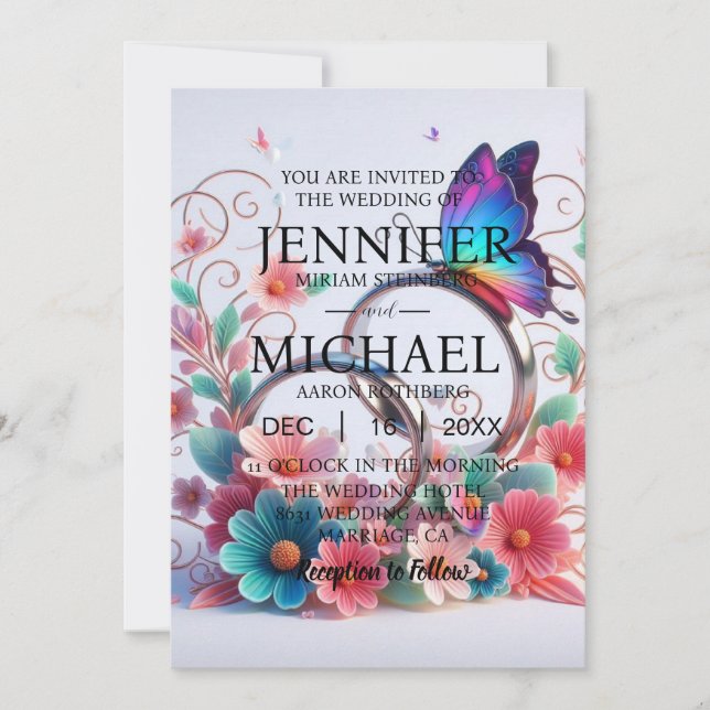Butterflies Classic Wedding Invitations (Front)