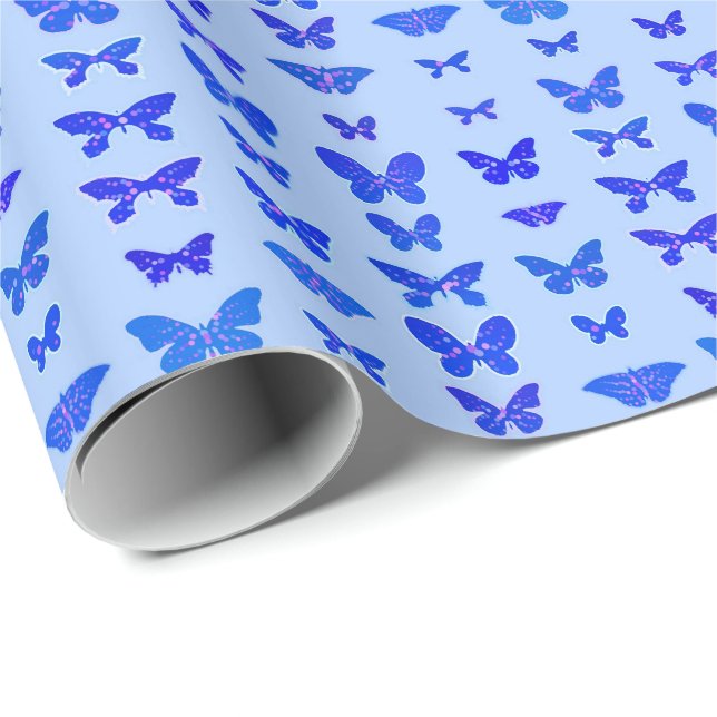 Butterflies, cobalt blue, light blue background wrapping paper (Roll Corner)