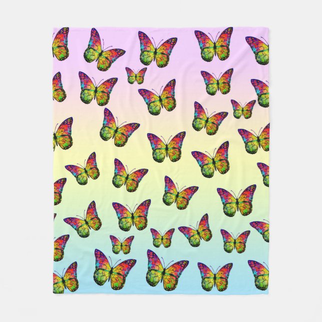 BUTTERFLIES COLORFUL ABSTRACT  FLEECE BLANKET (Front)
