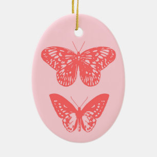 Butterflies Coral and Light Pink Ceramic Tree Decoration