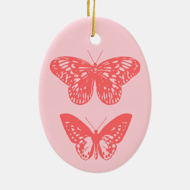 Butterflies Coral and Light Pink Ceramic Tree Decoration (Back)