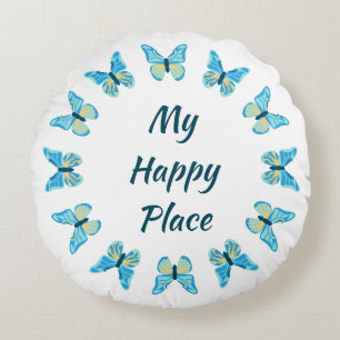 Butterflies Custom Colours Happy Place Round Cushion