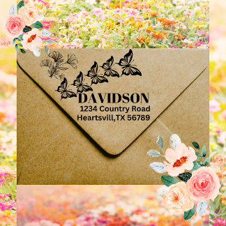  Butterflies Custom Family Name and Address Pretty Self-inking Stamp