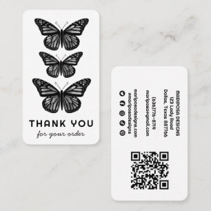 Butterflies Customer Order Thank You QR Code B&W Business Card