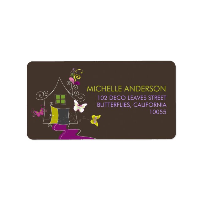 Butterflies & Deco Leaves New Home Address Labels (Front)