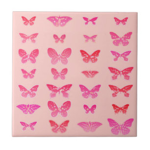 Butterflies, deep pink, pale pink background tile