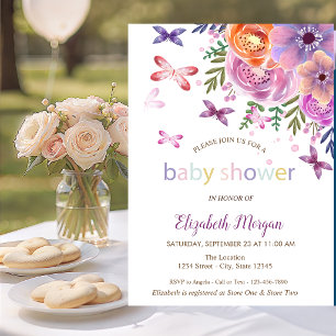 Butterflies Dots Floral Baby Shower Invitation