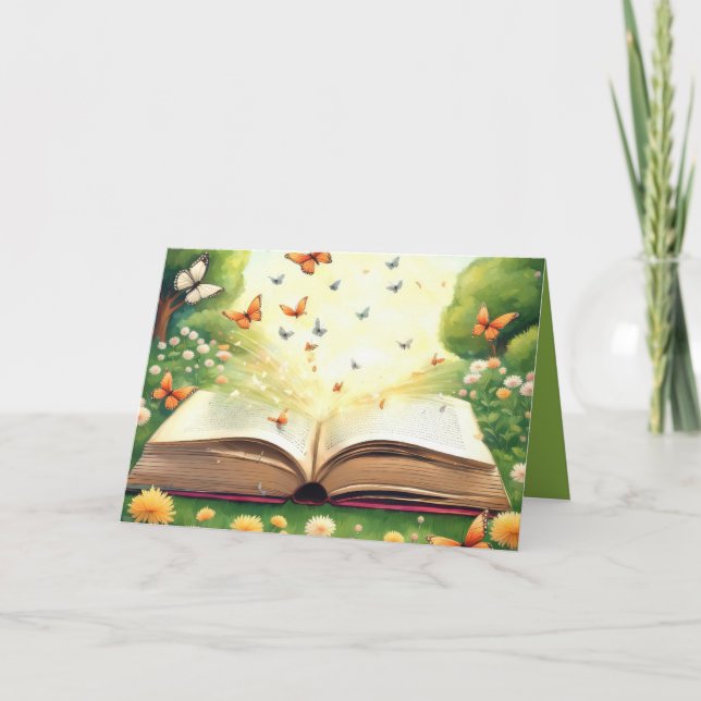 Butterflies Exploding Out of Open Book Card (Front)