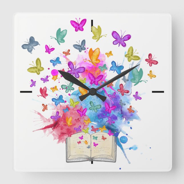 Butterflies explosion square wall clock (Front)