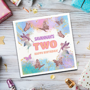 Butterflies Fairy Gold Glitter 2nd Birthday Party Napkin