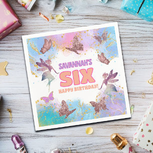 Butterflies Fairy Gold Glitter 6th Birthday Party Napkin