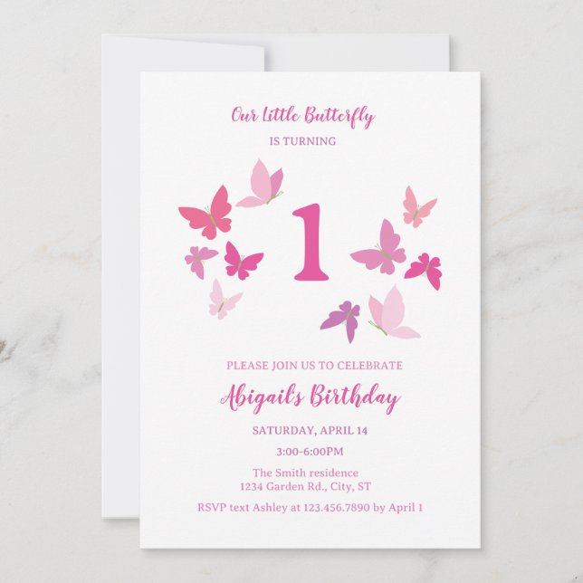 Butterflies First Birthday Invitation (Front)