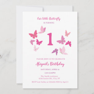 Butterflies First Birthday Invitation