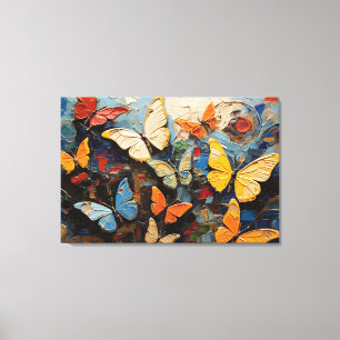 Butterflies Flies Among Vibrant Nature Painting Canvas Print