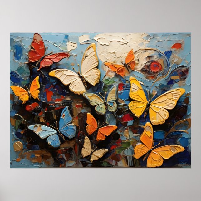 Butterflies Flies Among Vibrant Nature Painting Poster (Front)
