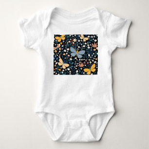 Butterflies Floral: Hand Drawn Seamless. Baby Bodysuit