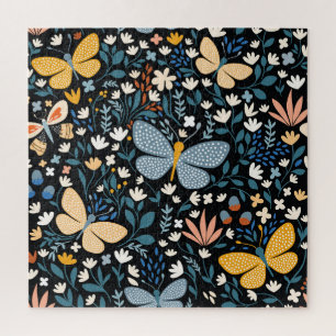 Butterflies Floral: Hand Drawn Seamless. Jigsaw Puzzle