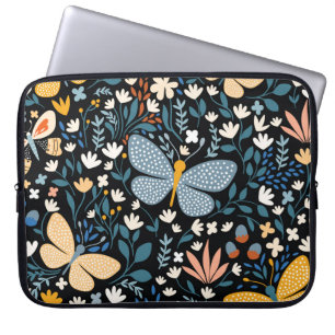 Butterflies Floral: Hand Drawn Seamless. Laptop Sleeve